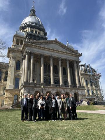 Group photo of CTPF Trustees and Staff in front of IL state capitol building on Lobby Day 2025